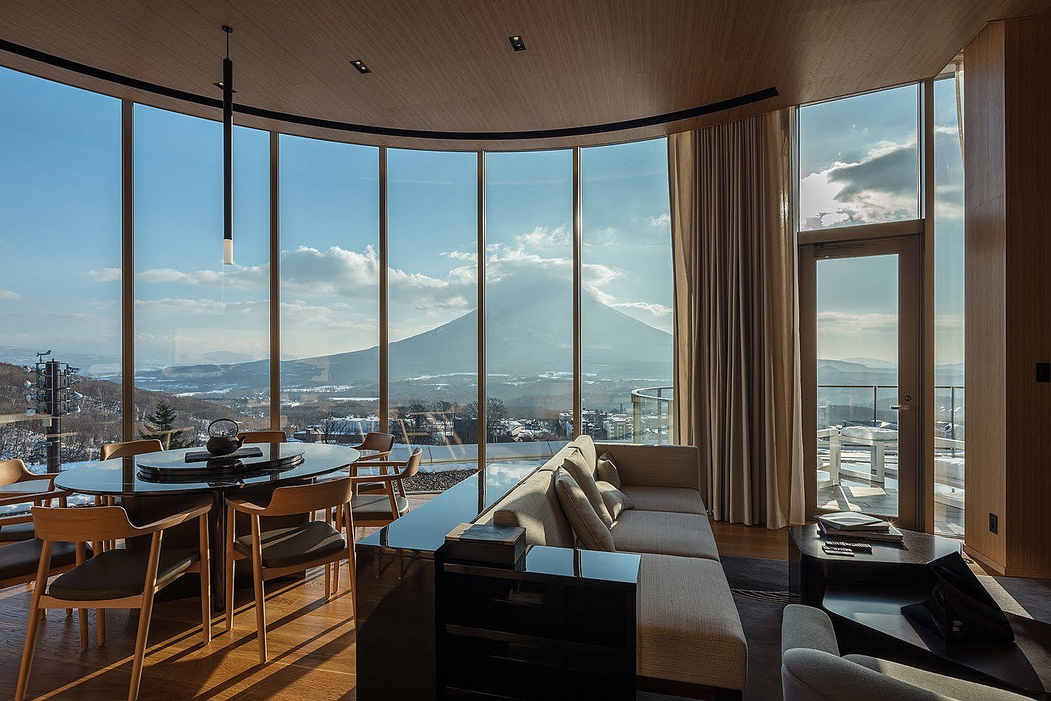 View across Annupuri, the quieter far end of the Niseko ski area, from a property balcony